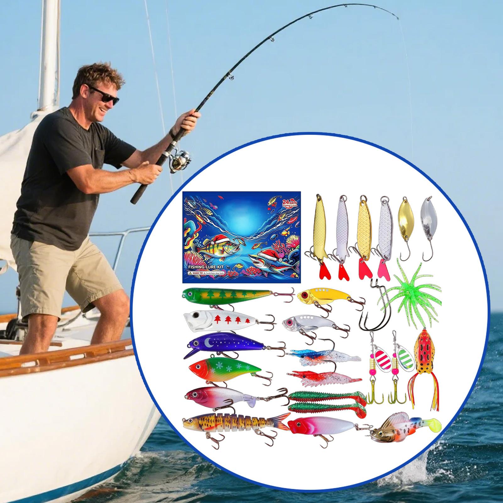 Fishing Lure Kit - 2026年クリスマスカウントダウンカレンダー 24日間釣り用ルアータックルキットおもちゃ餌テーマカウントダウンカレンダー 夫や彼氏へのプレゼント