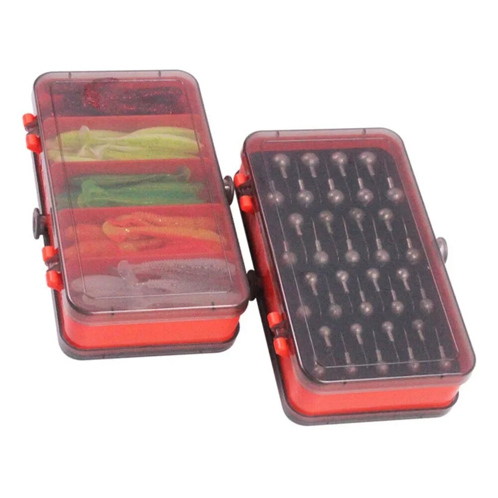 Fishing Lure Box - ポータブル両面分割ベイトボックス クランクジグヘッドフックセット 釣り用ジグヘッドルアー ソフトベイト 釣り具アクセサリー収納
