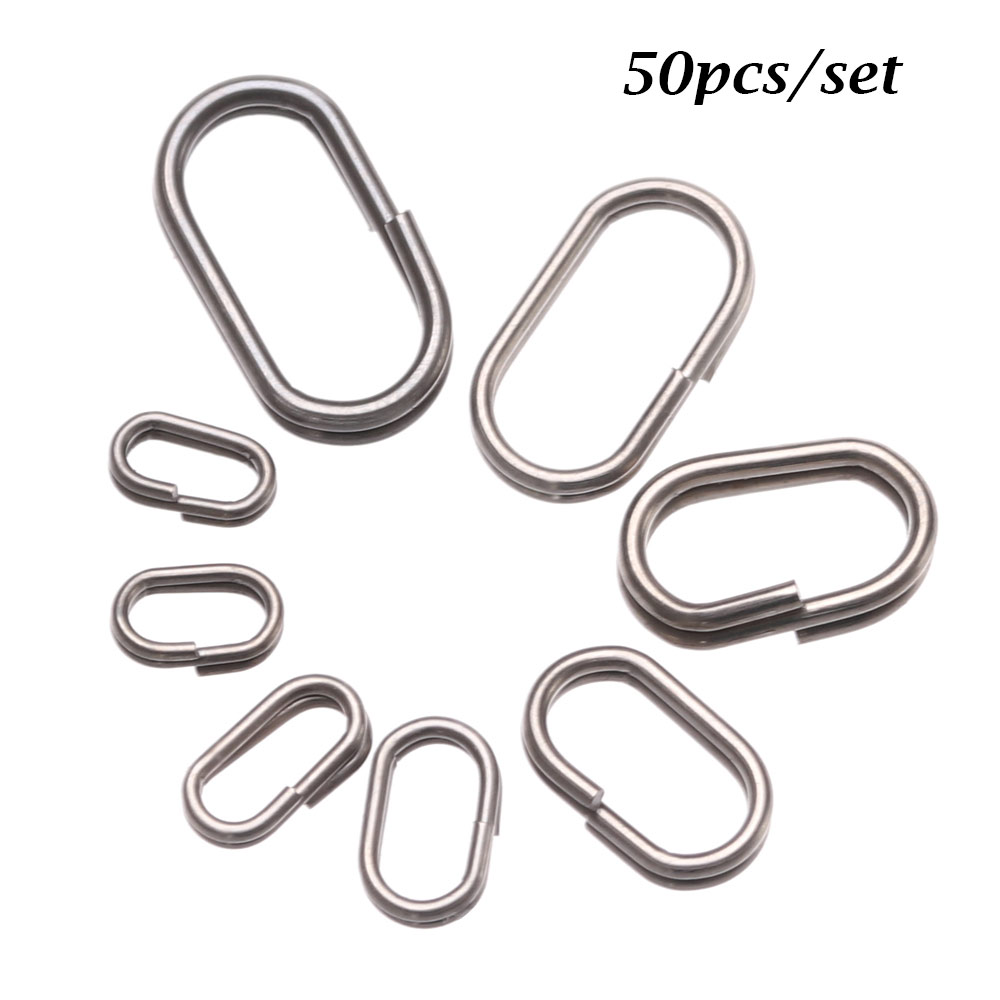 Fishing Lure Accessories - 50ピース/ロット8/10/13/15/17/19ミリメートルオーバルスプリットリングスナップスイベル曲がっヘッド釣具鋼釣りルアー分割アクセサリー